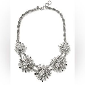Large Banana Republic Clear Rhinestone Silver Tone Stardust Statement Necklace